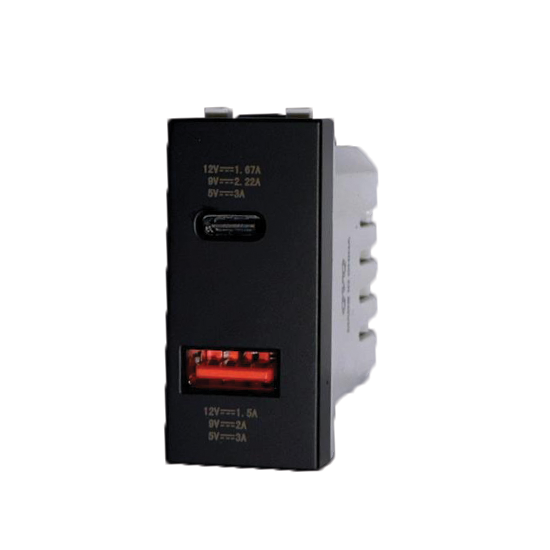 ابريز شاحن اسود USB و Tayp C  3.A  QVQ