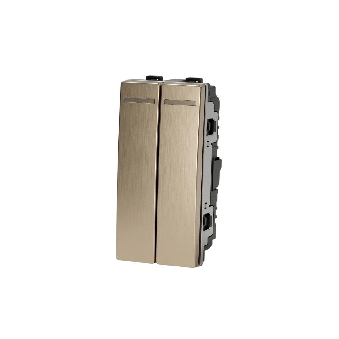 2 Gang Gold thin Rocker Switch QVQ