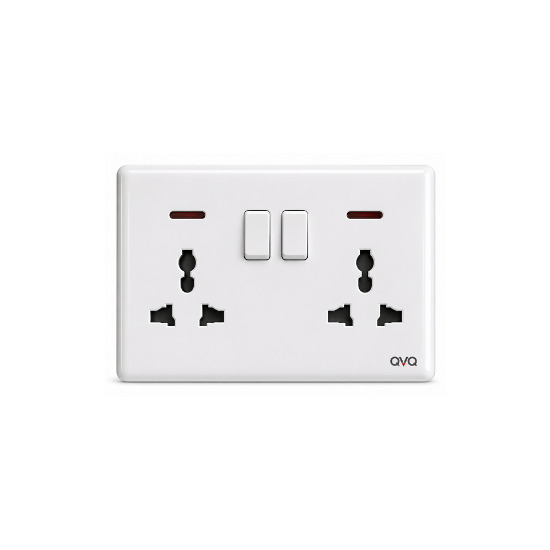 16A 2 Gang Universal Switched Socket W/Neon QVQ