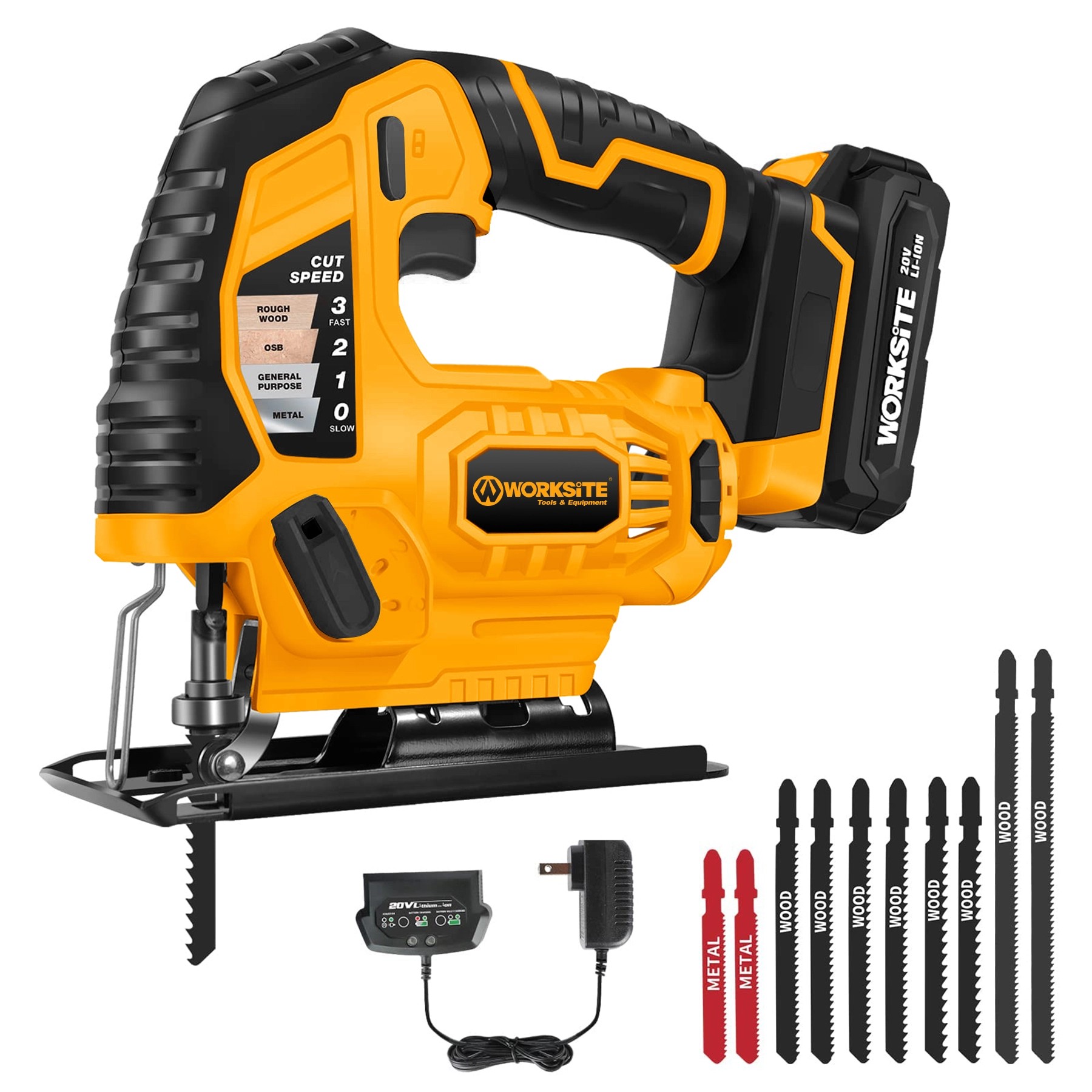 Worksite 20V Cordless Jig Saw with 2 Batteries CJS326