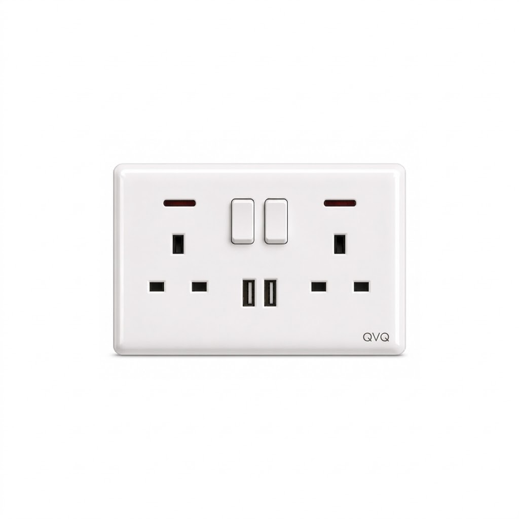 MK Double 13A switched socket with neon + Ch. (Type C+A) QVQ