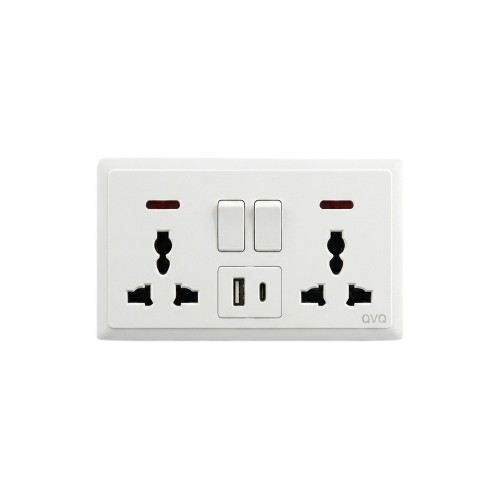 Universal Double switched socket with neon + Ch. (Type C+A) QVQ