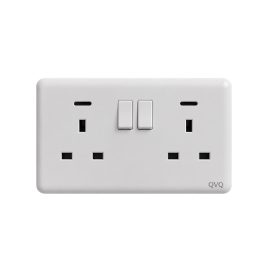 13A 2 Gang Switched Socket W/Neon